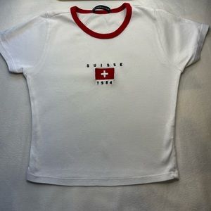 brandy melville white and red suiss 1984 shirt